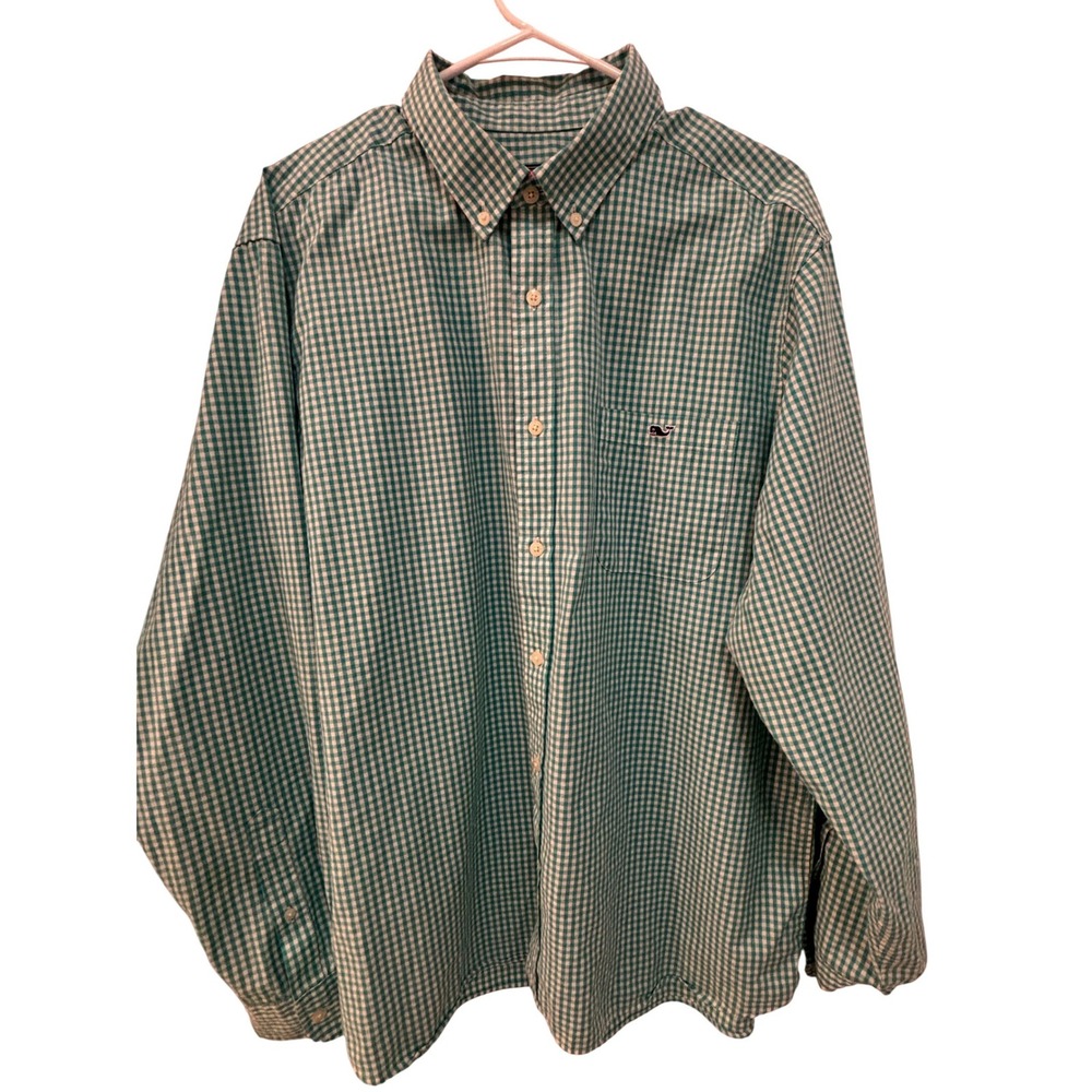 Vineyard Vines Long‎ Sleeve Men's Size XL Green Gingham Tucker Whale Logo Shirt